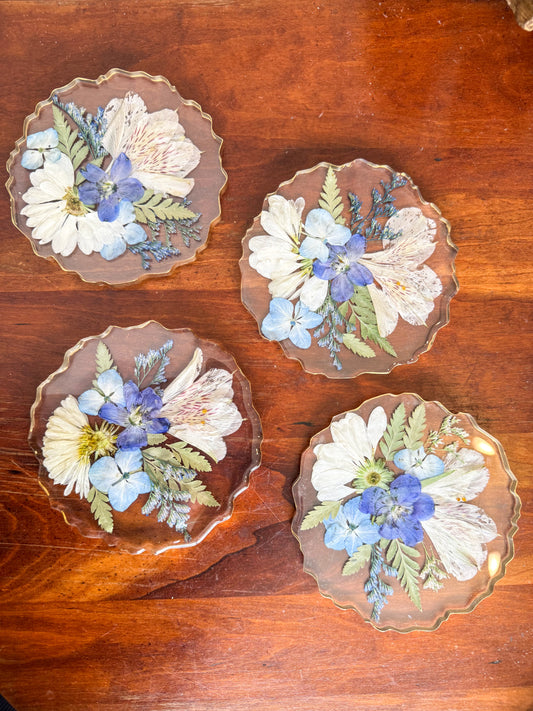 Agate Edge Resin Coasters, Set of 4, gold edge